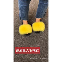 HJTX07 Wholesale Luxury Fluffy And Big Soft Real Fox Fur Slides For Women